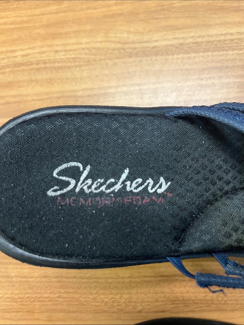 Skechers RUMBLERS Navy Slip-On Rhinestone Band Slide And Wedge Heels. - Picture 2 of 5